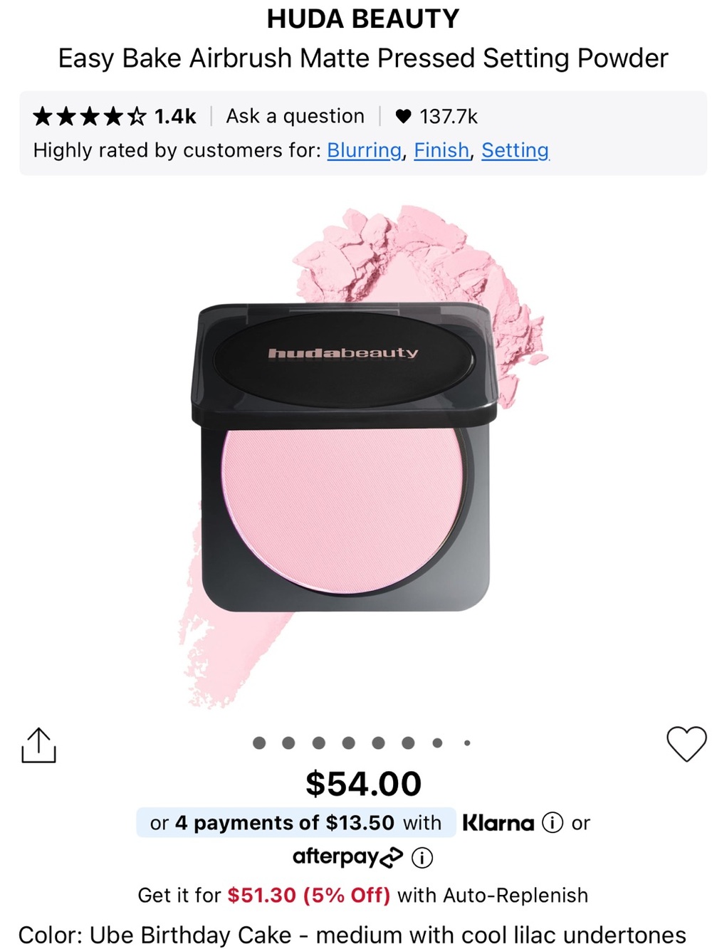 Huda beauty easy bake airbrush matte pressed setting powder - ube bday cake